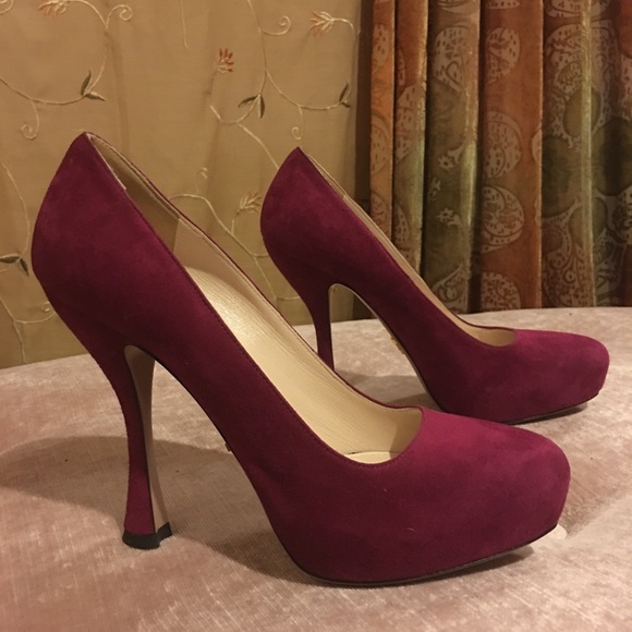 Prada Magenta Suede Platform Pumps - Picture 2 of 8